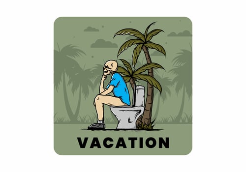 Skeleton man sit on outdoor toilet illustration vector