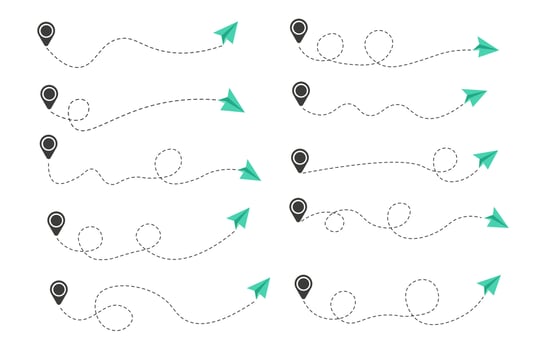 Set of Dashed Line Airplane Route vector