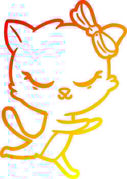warm gradient line drawing cute cartoon cat with bow vector