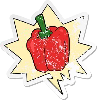 cartoon fresh organic pepper and speech bubble distressed sticker vector