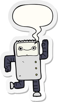 cartoon robot and speech bubble sticker vector