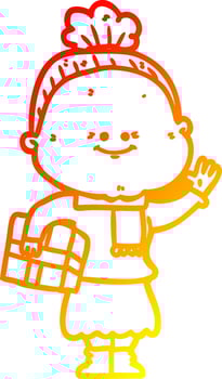 warm gradient line drawing cartoon happy old woman vector