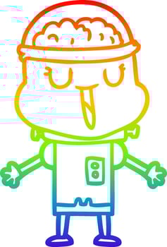 rainbow gradient line drawing happy cartoon robot vector