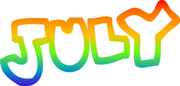 rainbow gradient line drawing cartoon month of july vector