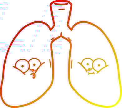warm gradient line drawing cartoon lungs vector