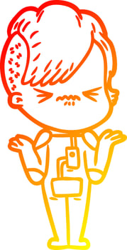warm gradient line drawing cartoon annoyed hipster girl wearing space suit vector
