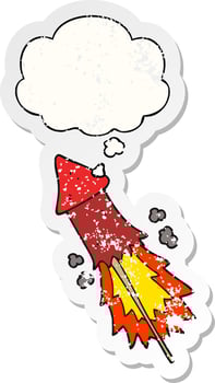 cartoon firework and thought bubble as a distressed worn sticker vector