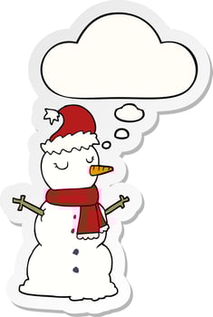 cartoon snowman and thought bubble as a printed sticker vector