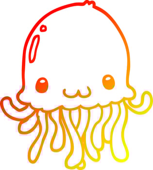 warm gradient line drawing cartoon jellyfish vector