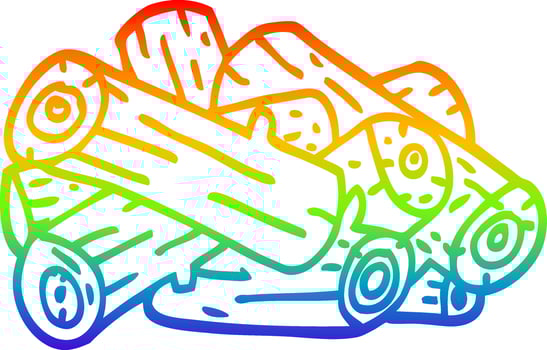 rainbow gradient line drawing cartoon pile of logs vector