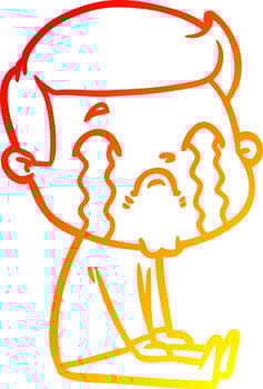 warm gradient line drawing cartoon man crying vector