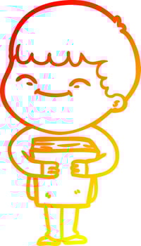 warm gradient line drawing cartoon happy boy vector