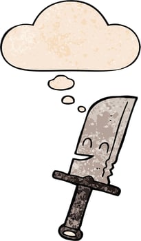 cartoon knife and thought bubble in grunge texture pattern style vector