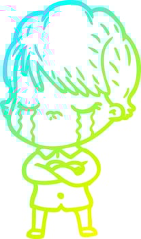 cold gradient line drawing cartoon woman crying vector