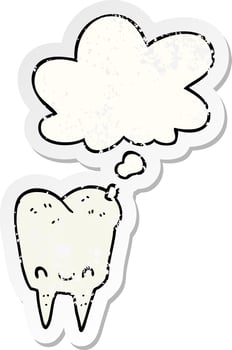 cartoon tooth and thought bubble as a distressed worn sticker vector