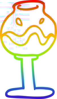 rainbow gradient line drawing cartoon glass of wine vector