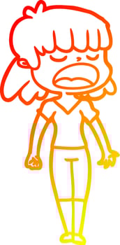 warm gradient line drawing cartoon woman talking loudly vector