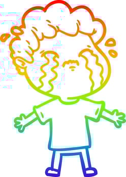 rainbow gradient line drawing cartoon man crying vector