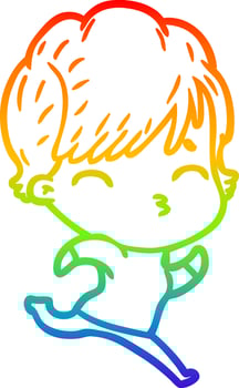 rainbow gradient line drawing cartoon woman thinking vector