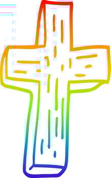 rainbow gradient line drawing cartoon wooden cross vector