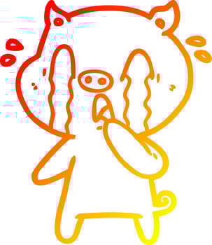 warm gradient line drawing crying pig cartoon vector