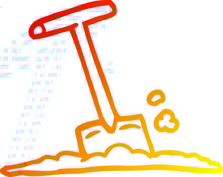 warm gradient line drawing cartoon shovel in dirt vector