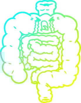 cold gradient line drawing cartoon intestines crying vector