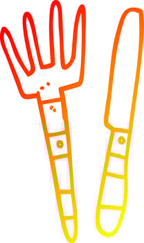 warm gradient line drawing cartoon knife and fork vector