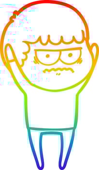 rainbow gradient line drawing cartoon annoyed man vector