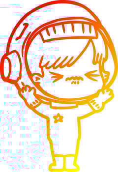 warm gradient line drawing angry cartoon space girl vector