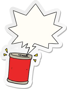 cartoon soda can and speech bubble sticker vector