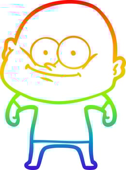 rainbow gradient line drawing cartoon bald man staring vector