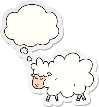 cartoon sheep and thought bubble as a printed sticker vector