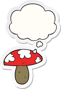 cartoon mushroom and thought bubble as a printed sticker vector