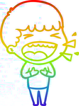 rainbow gradient line drawing cartoon laughing man vector
