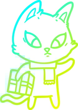 cold gradient line drawing confused cartoon cat vector