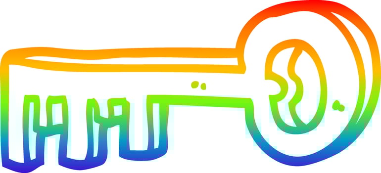 rainbow gradient line drawing cartoon metal key vector