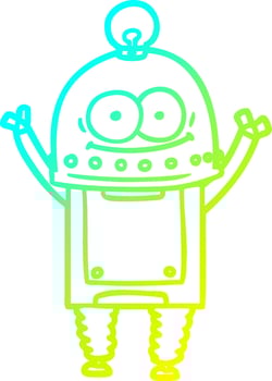cold gradient line drawing happy carton robot with light bulb vector