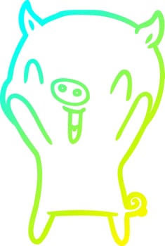 cold gradient line drawing happy cartoon pig vector