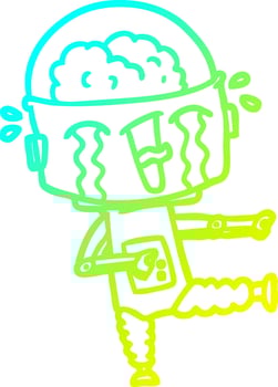 cold gradient line drawing cartoon crying robot pointing vector