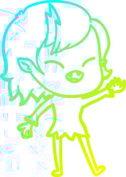 cold gradient line drawing cartoon laughing vampire girl vector