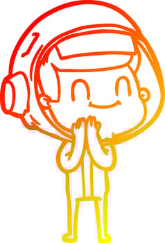 warm gradient line drawing happy cartoon astronaut vector
