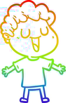 rainbow gradient line drawing laughing cartoon man vector
