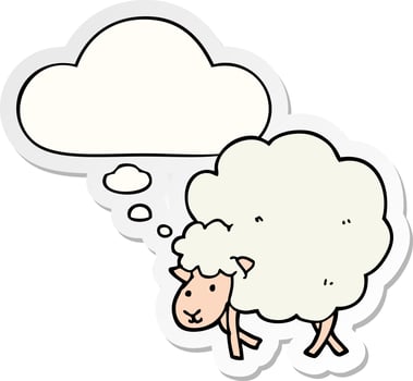 cartoon sheep and thought bubble as a printed sticker vector