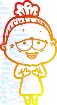 warm gradient line drawing cartoon happy old lady vector
