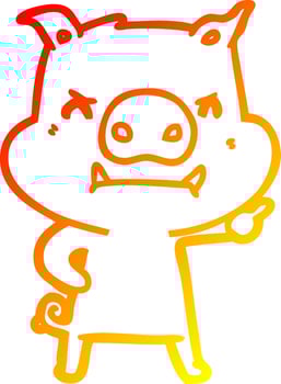 warm gradient line drawing angry cartoon pig vector