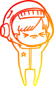 warm gradient line drawing cartoon astronaut woman vector