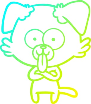 cold gradient line drawing cartoon dog with tongue sticking out vector
