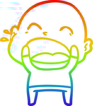 rainbow gradient line drawing cartoon shouting bald man vector