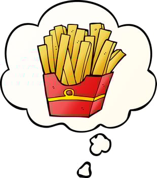 cartoon fries and thought bubble in smooth gradient style vector